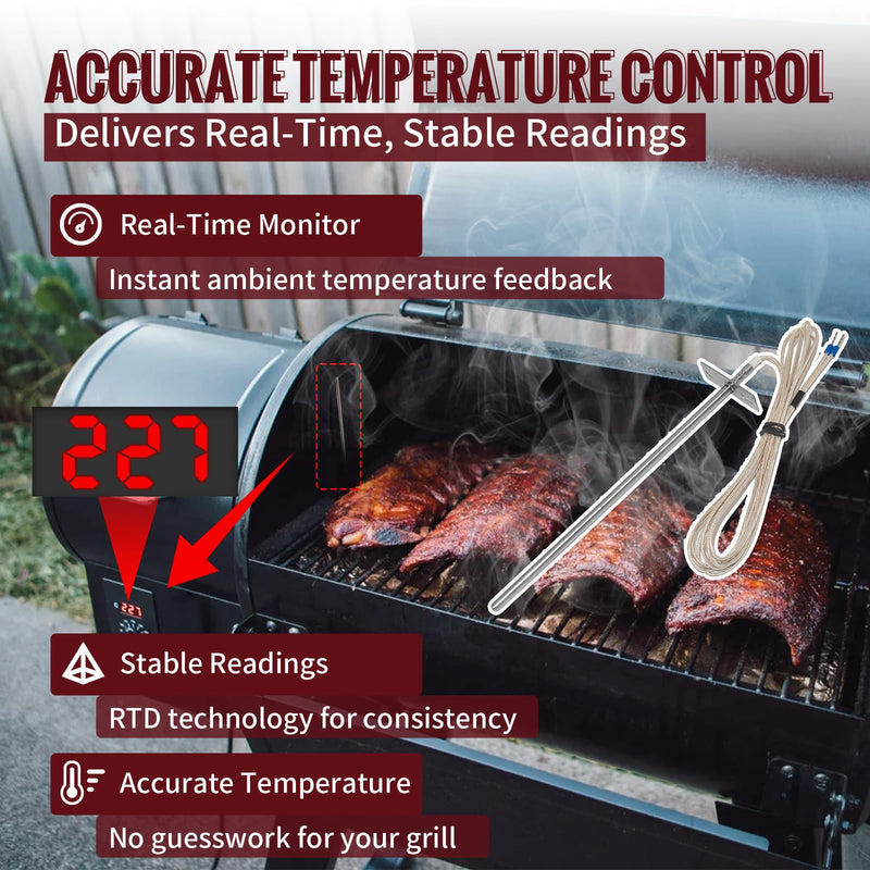 7" (180mm) RTD Temperature Probe Replacement for Certain Z-Grill Models, Compatible with Z Grills 10002B / 10002E / 1000C / 1000D / 1000E / 550A / 7002B / 7002E / 700D / 700E, with 48" Cord