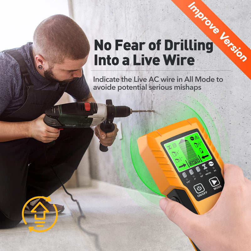 Stud Finder Wall Scanner Detector - 5 in 1 Electronic Wall Wood Metal Stud Locator Edge Center Sensor Beam for Live AC Wire Pipe Metal Lumber Joist Drywall Framing Detection（Yellow）