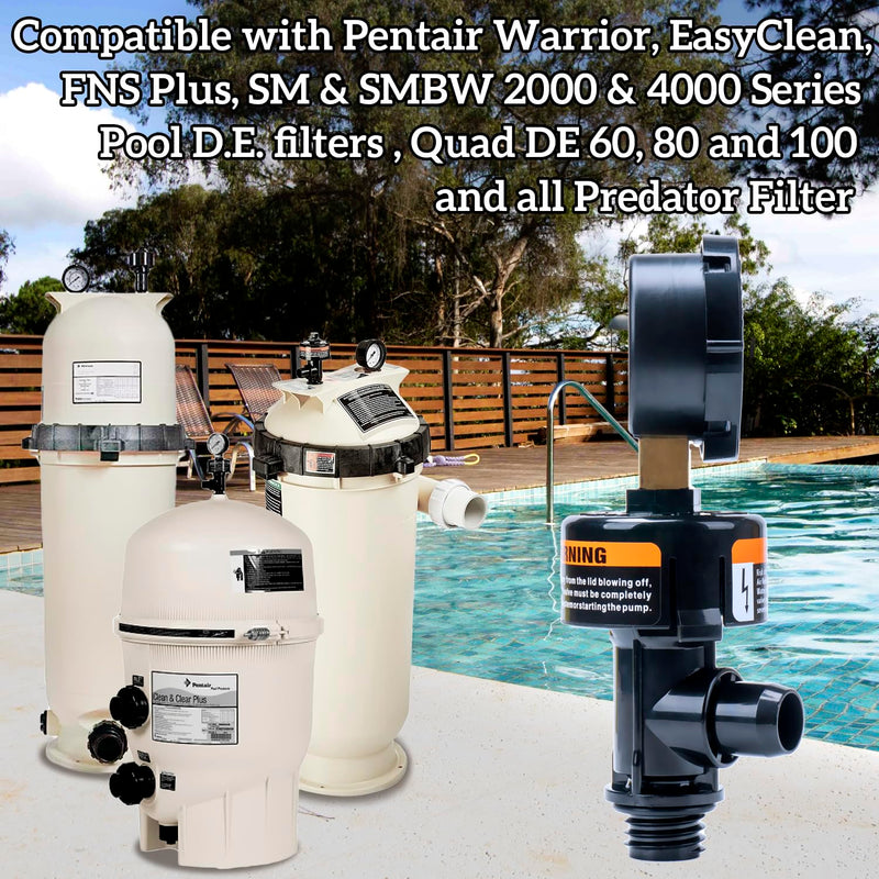 Pressure Gauge Air Relief Valve 98209800 Compatible with Pentair Pool Filter FNS Plus, SMBW 2000 & 4000 Series, Clean and Clear Plus, Quad DE Series and More