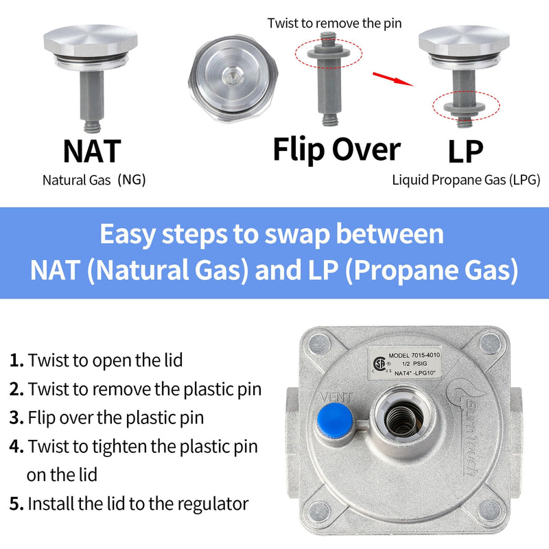 BurnTouch Gas Regulator 7015-4010 1/2 PSIG 3/4" NPT Natural Gas and Liquid Propane NAT 4" - LPG 10" WC, for Awoco Gas Ranges