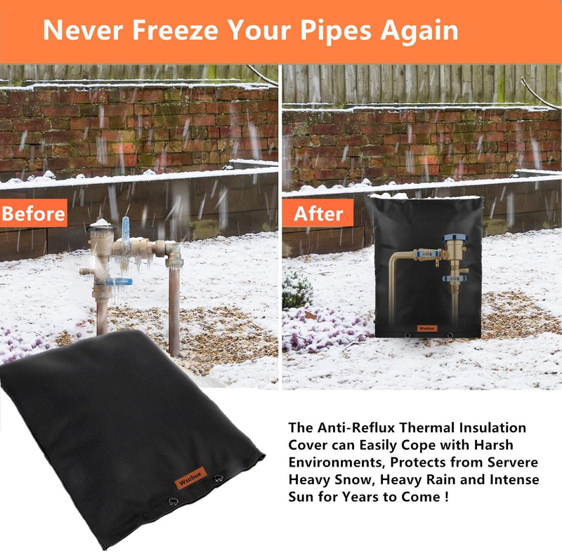 Backflow Preventer Cover Insulated Pouch,Outdoor Pipe Insulation Cover,Winter Well Head Cover Water Well Pump Covers Sprinkler Valve Cover Insulated (Black 17" W×21" H) Black 17''W x 21''H