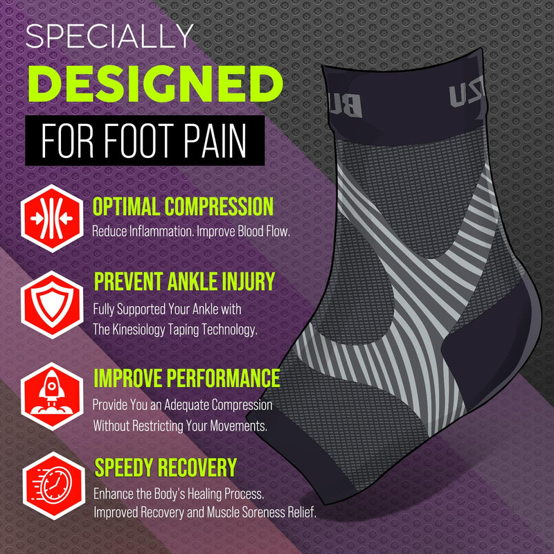 Foot & Ankle Brace Socks - Plantar Fasciitis Relief Neuropathy Socks, Arch Support for Women & Men, Ankle Compression Sleeve for Heel Spurs, Tendonitis, Ankle Wrap for Sprained Ankle Black S-M Small/Medium (1 Pair)