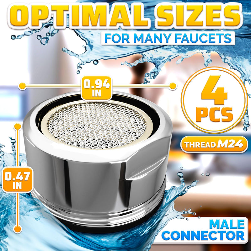 4Pcs Bathroom Faucet Aerator Replacement - 15"/16" 24mm Kitchen Sink Faucet Aerator Bathroom Sink Faucet Attachment High Flow Faucet Aerator for Sink - Faucet Sprayer Attachment Sink Faucet Aerators 4 PCS Faucet Aerators