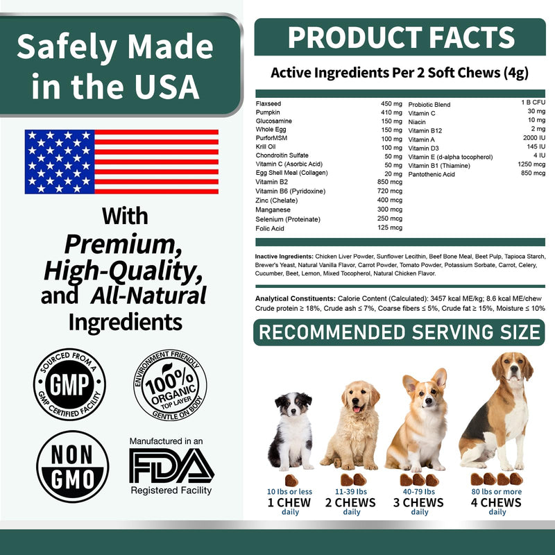 Dog Multivitamin, Glucosamine Chondroitin for Dogs, Dog Vitamins and Supplements, Probiotics, Krill Oil for Hip & Joints, Skin, Coat, Immune Health, Heart, Digestion (180 Chews, Beef) 180 Chews