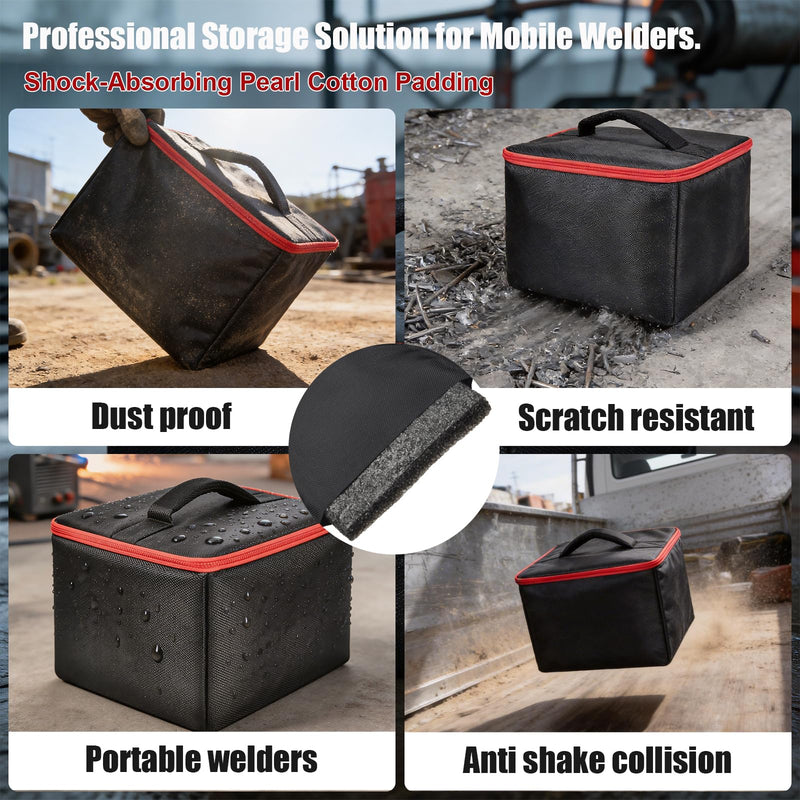 Welding Machine Storage Bag for Hpoouo/for ARCCAPTAIN/for YESWELDER Stick Welder, Portable Welder Carrying Case with Adjustable Divider & Mesh Pocket for Rods, Gloves, Clamp(Box Only)-Black Black