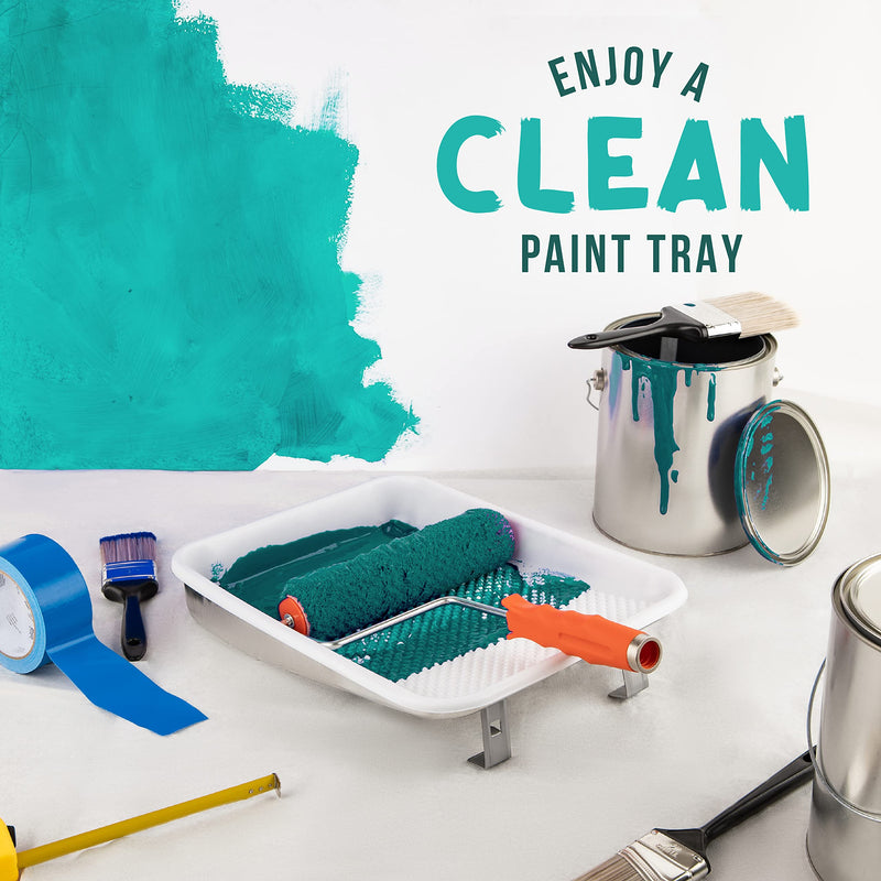 Paint Tray and Liner Set, Set Includes 9" Reusable Metal Pans Tray & 10 Pack of 9" White Plastic Paint Liners, Paint Roller Trays, Set for Household or Construction Use