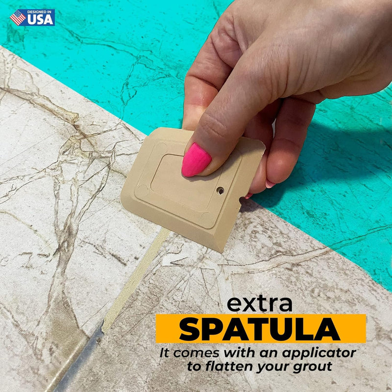 PentaUSA Tile Grout Repair Kit - Beige Grout Filler, Triple Protection, Fast Drying Formula Restores and Renews Grout Lines with Grout Float (Beige, 8.8oz / 250gr)