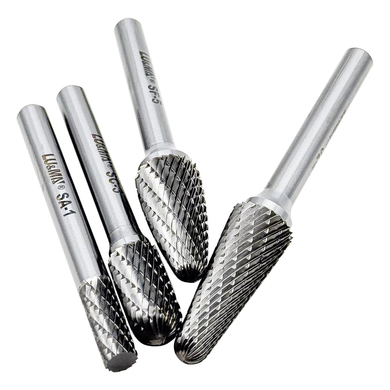 LU&MN Tungsten Carbide Double Cut Rotary Burrs File Set,4 Pieces L-4,F-5,C-3,A-1 (L-4,F-5,C-3,A-1)