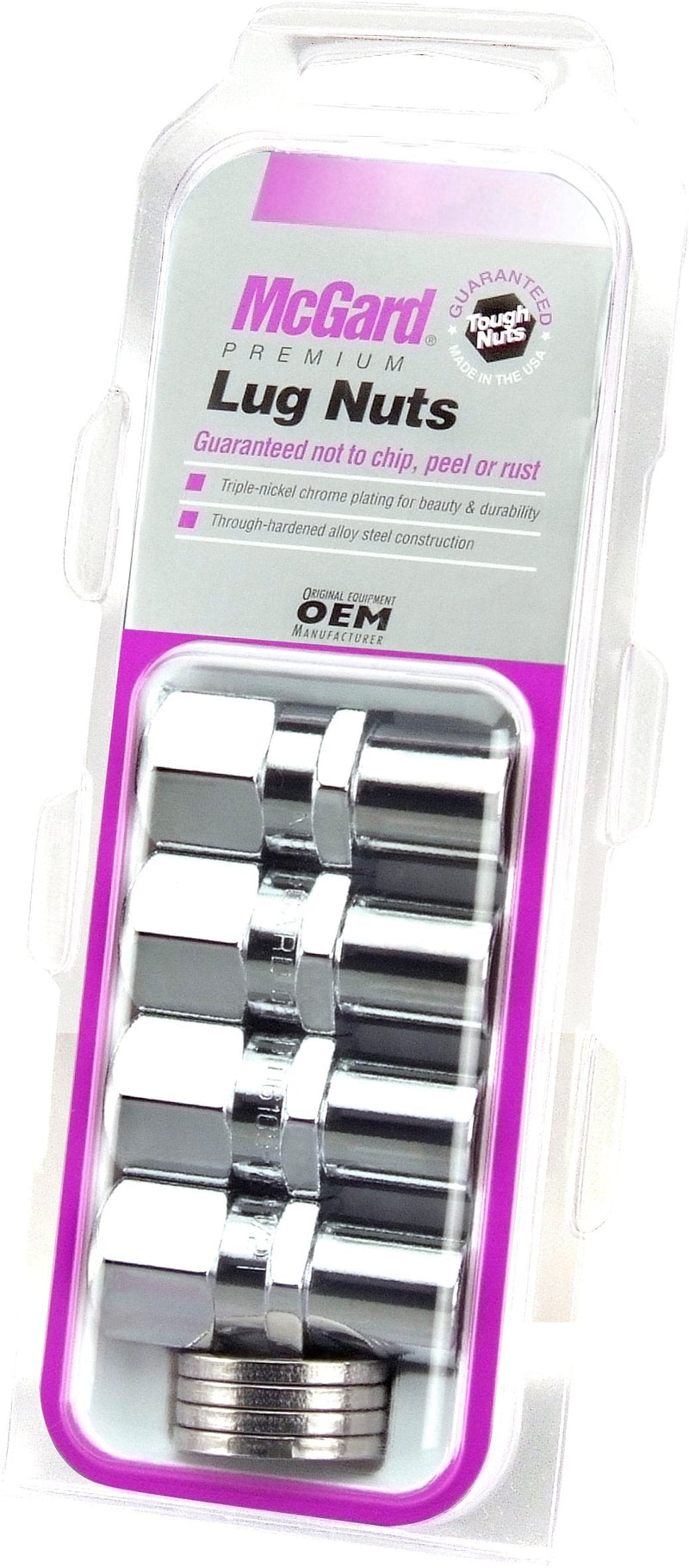 MCGARD 61006 Chrome Racing .746" Shank Style Lug Nut Set (7/16" - 20 Thread Size) - Set of 4