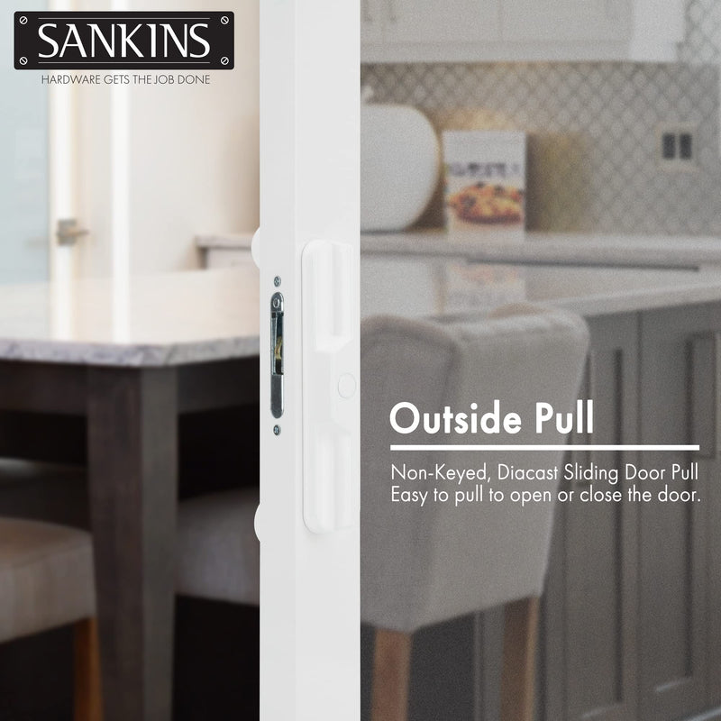 Sliding Patio Door Handle Pull Set with Mortise Lock, Full Replacement White Diecast Non-Keyed Gate Handle Set for Sliding Glass Door, Fits 3-15/16” Hole Spacing Handle Set+Mortise Lock
