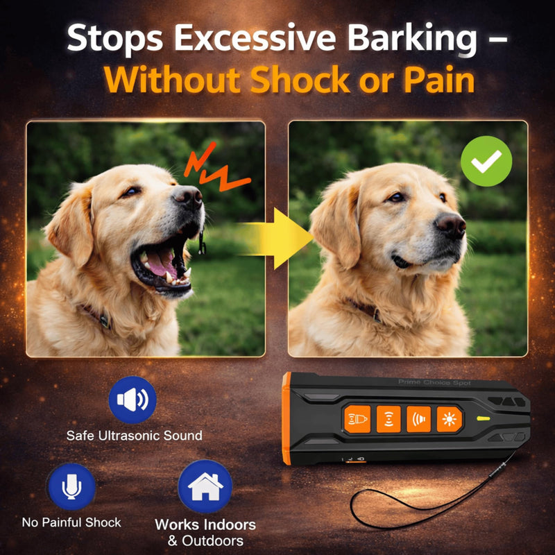 Ultrasonic Dog Bark Deterrent Handheld – Humane No-Shock Bark Control Device with Triple Emitters, 6 Modes, USB-C Rechargeable, 23ft Range for Indoor & Outdoor Training