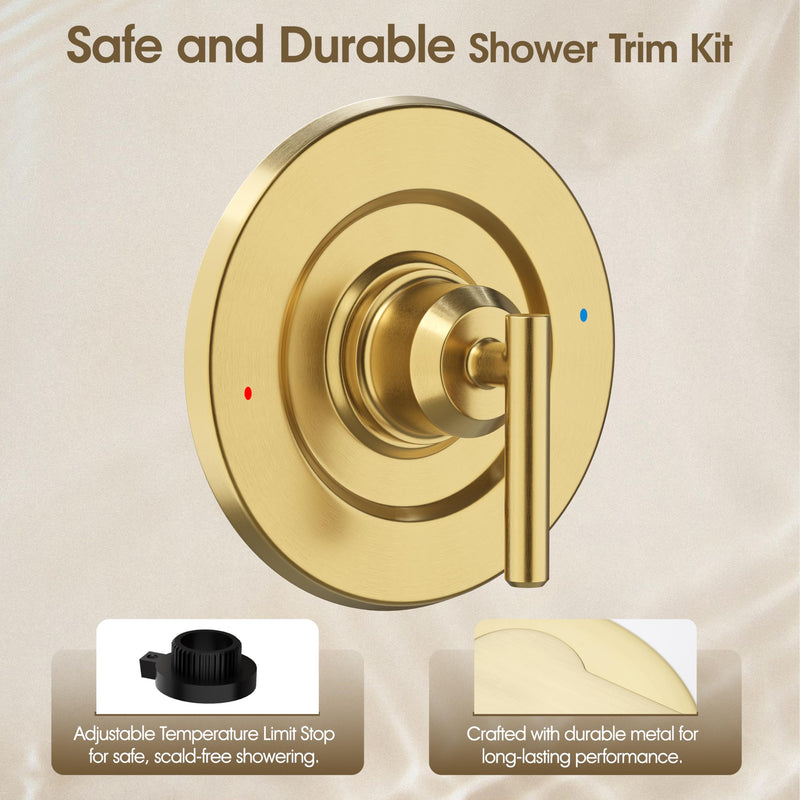 Brushed Gold Shower Trim Kit for Moen T2901 Handle, Compatible with Moen 2510/2520/2570/2590 Pressure Balanced Valve Series, Fix Wobbly Handle for Bathroom Renovation