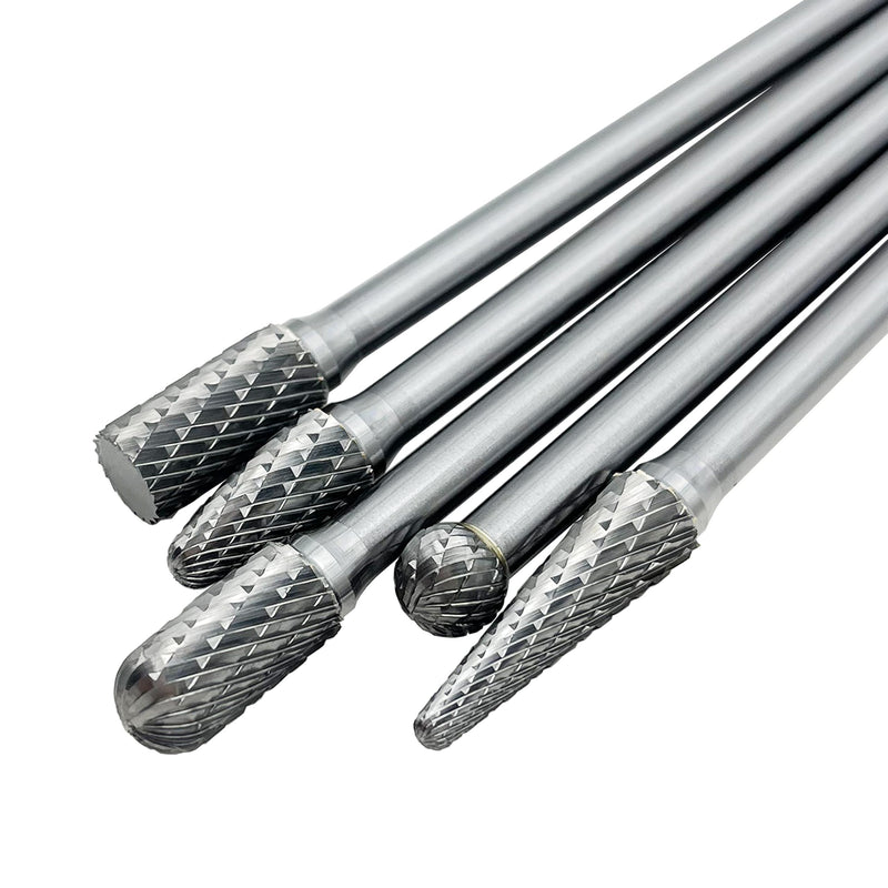 LU&MN Double Cut Tungsten Carbide Burr - Metal Carving, Polishing, Engraving, and Drilling - 7" Shank Length 1/4" Shank Diameter - 5pcs