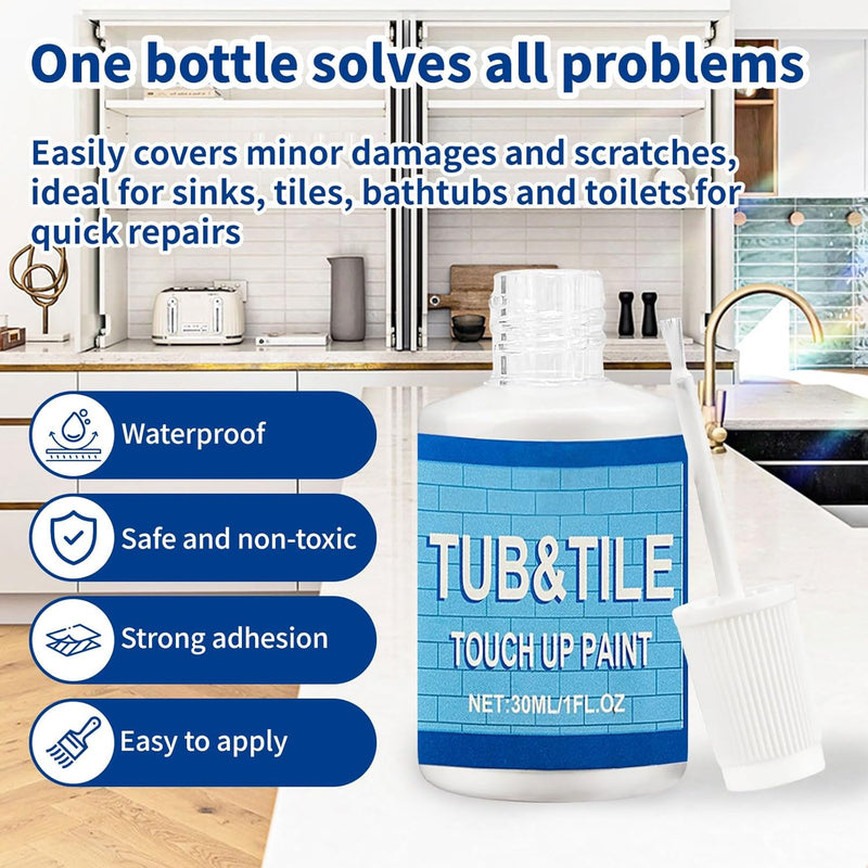 Touch Up Paint White tile paint porcelain repair kit Specialty Tub and Tile Paint, High-Gloss White bathtub Paint, Quick-Dry Porcelain Paint for Scratches & Chips on Porcelain, Acrylic, Enamel, Cast Iron, Tubs, Tiles, Sinks Wooden furniture and Toilets