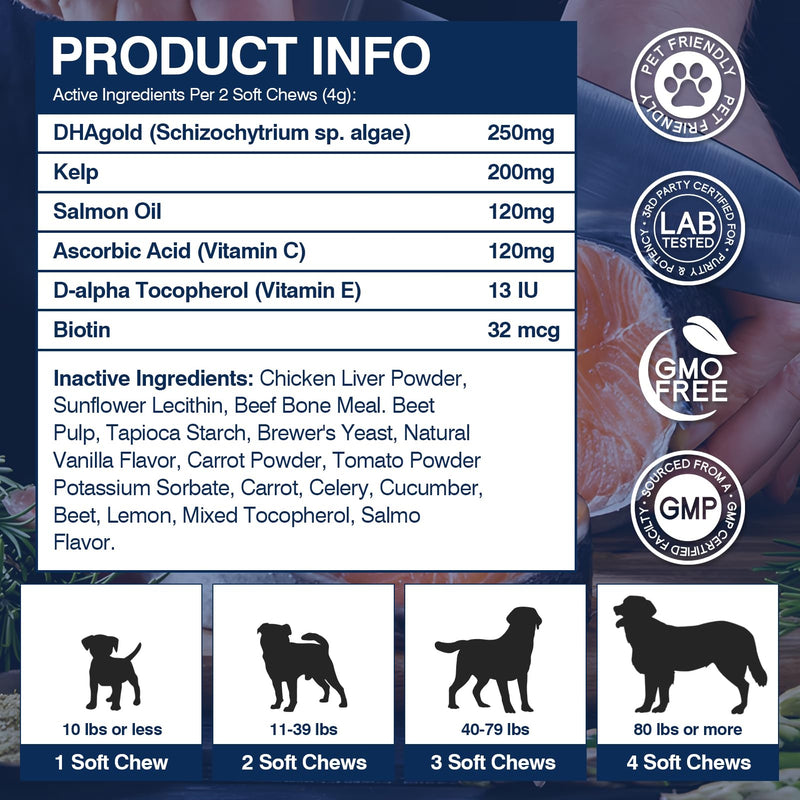 Omega Skin and Coat Chews for Dogs - Skin and Coat Supplement for Dogs Omega 3 & Biotin Chews - 200 Fish Oil Soft Chews - Reduces Shedding - EPA DHA Formula