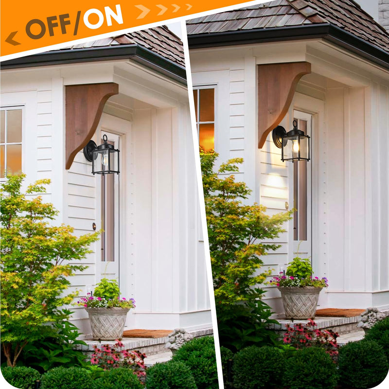 Outdoor Wall Lantern, Exterior Waterproof Wall Sconce Light Fixtures, Black Front Door Wall Lighting with Clear Beveled Glass Shade, 2 Pack 8.27 inch