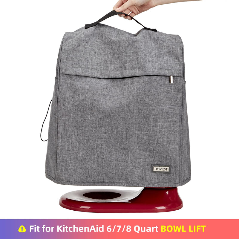 HOMEST Stand Mixer Dust Cover Compatible with KitchenAid 6/7/8 Quart Bowl Lift, Zipper Pocket for Various Kitchen Appliance Accessories, Grey (Patent Design) Fit for 6/7/8 Quart Bowl Lift