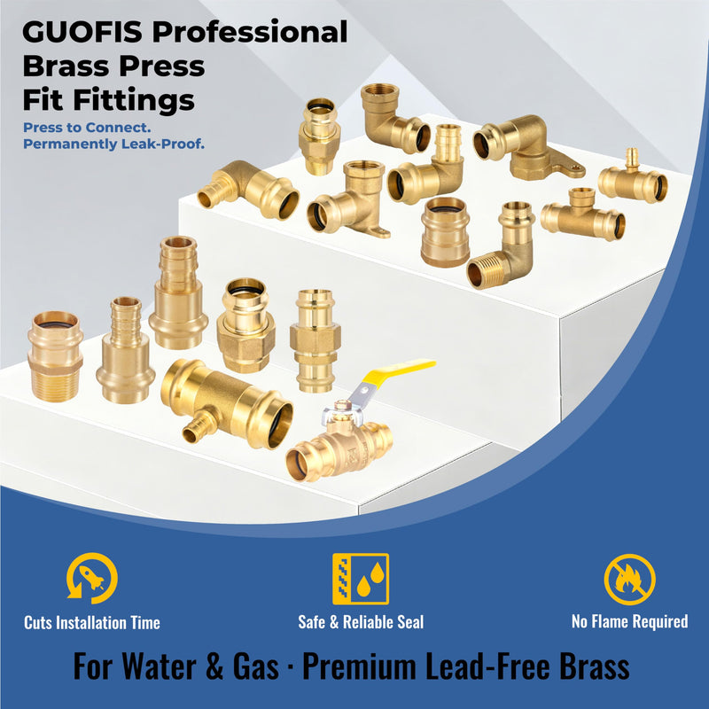 5PACK GUOFIS 1/2"Copper Press to 3/4"PEX Coupling Adapter(PRESS193-5) 5 1/2" Press X 3/4" PEX