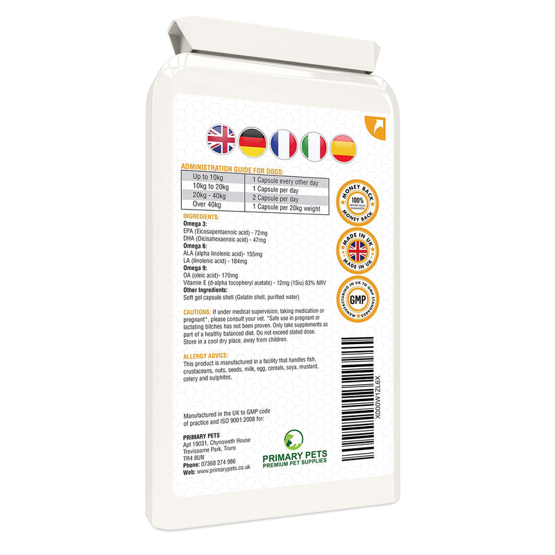 Primary Pets Premium Pet Supplies - Omega 3 for Dogs, Fish Oil Tablets for Dogs, Containing Fatty Acids for, Dog Skin Supplements, Dog Vitamins for Coat, &, Dog Oil for Joints Fish Oil for Dogs - PawsPlanet Australia