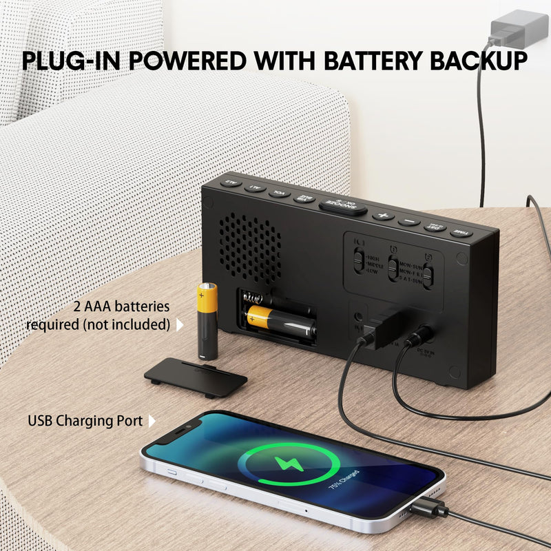 Mesqool Loud Alarm Clock for Heavy Sleeper, with Vibration for Hearing Impaired Deaf, Annoying Clock for Bedroom,USB Port,Dual Alarm with Snooze Blue Digits in Boldface
