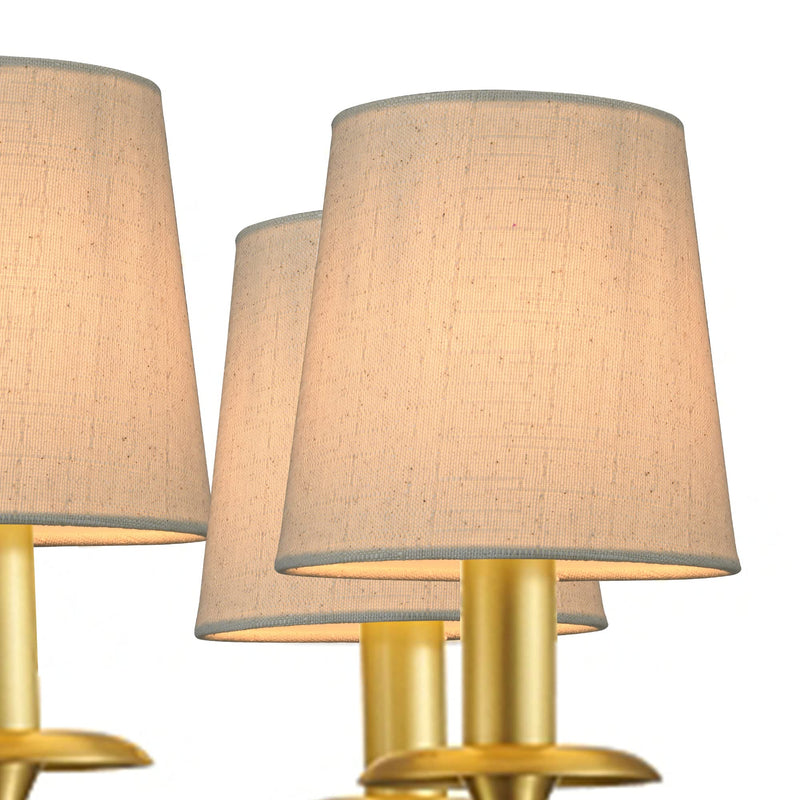 LAMPWELL VALO Clip-on Chandelier Fabric Lamp Shades,Set of 6,Small Barrel,5.2"×4"×H5.2",Linen, Handmade,Traditional Decorative,ONLY FOR CANDLE BULB,Beige Beige
