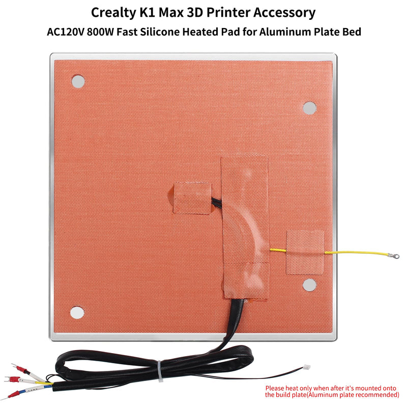 FYSETC 3D Printer Accessories K1 Max Upgraded Part: 120V 800W 11.8X12inch Silicone Mat Heating Bed Built in Bi-Metal Thermostat and Overtemp Protection with Strong Back Adhesive