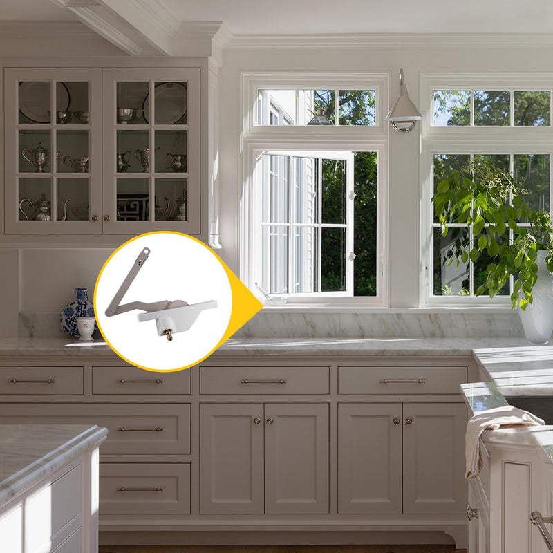 Brixwell Dyad Casement Window Operator Left Hand, White Finish, Metal Truth Style Dual Arm Mechanism, 5" Base, 6-11/16" Arm Length, Fit Awning Window Operator, Truth Window Crank, and Casement Systems