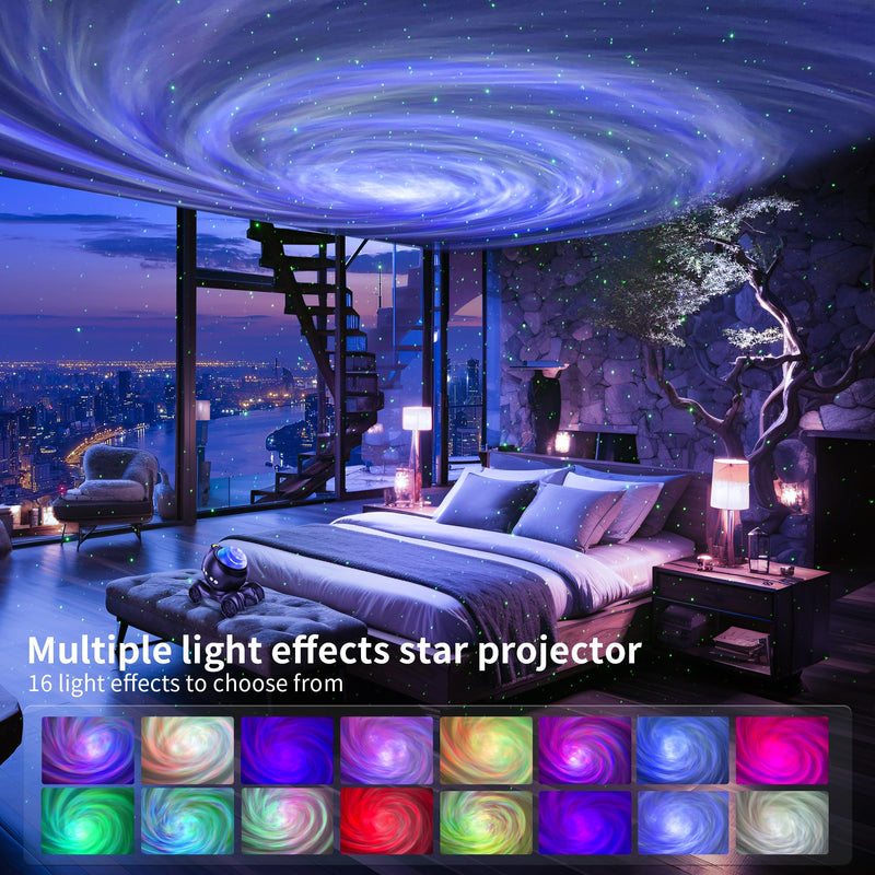 ENOKIK Galaxy Projector, Star Aurora Projector Built-in Bluetooth Speaker, Night Light for Kids Adults, White Noise Light for Home Decor/Relaxation/Party/Music/Gift (Black) Black
