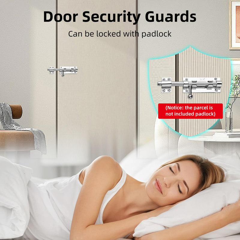 Heavy Duty 304 Stainless Steel Gate Latches,for Wooden Fences,Metal Gates Doors Stopper,Padlock Latches Heavy Duty Barrel Bolts Safety,Yard Door，Barn Door Slide Bolt (White, 6.3in) White