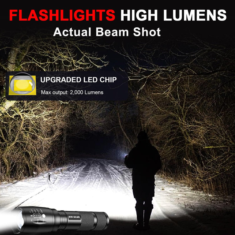 1 Mode Flashlights 4 Pack, Super Bright Zoomable LED Tactical Flashlight High Lumens, Water Resistant Portable Pocket Flash Light for Emergency, Camping, Home, and Gift - SL2000