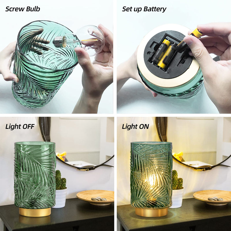 Battery Operated Table Cordless Lamps for Home Decor, Nightlight with LED Bulb with Timer, Decorative Lights for Living Room Bedroom Tabletop Entryway Centerpiece Gift(L Green) Big with Timer