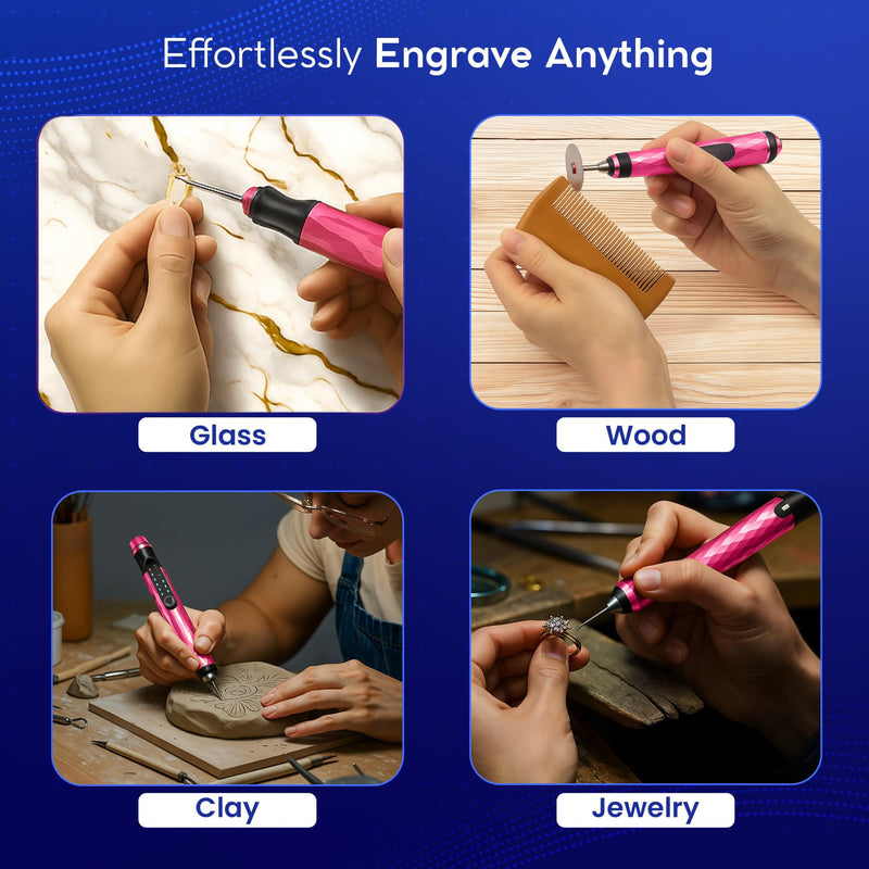 ELK Customizer Engraving Pen for All Materials - 2025 UPGRADED Torque - Rechargeable, Wireless & Beginner Friendly - Engrave 50+ Surfaces - For DIYers & Artists - 30+ Bits & Tools Included - Pink