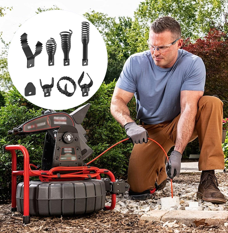 Drain Snake Drill Attachments,8-Piece Drain Cleaner Combination Cutter Heads, Used in 50FT-100FT Electric Drain Snake, Suitable for 5/16-inch to 3/4-inch Drain Snake Cable for 1-4"Pipe 8 Pcs Attachments