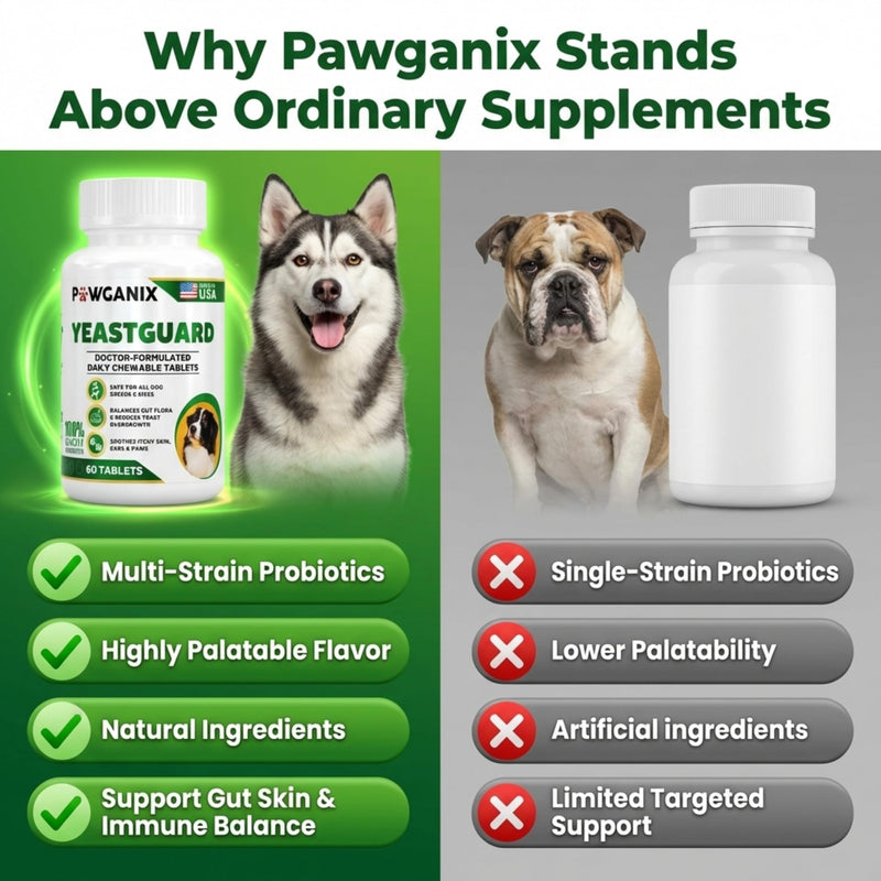 YeastGuard – Dog Yeast Infection Treatment & Probiotics (60 Chews) | Itchy Skin, Ear, Paw & Allergy Relief | 2B CFU + Caprylic Acid | Vet-Approved, Made in USA