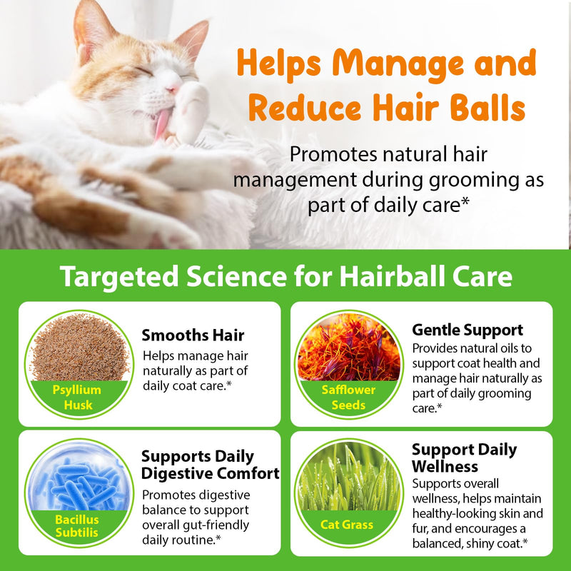 Hairball Relief for Cats, Natural Cat Hairball Treatment with Natural Ingredients & Vitamins - Kitten Furball Treatment, Supports Skin & Coat, Digestion, Immune Support for All Cats (1)