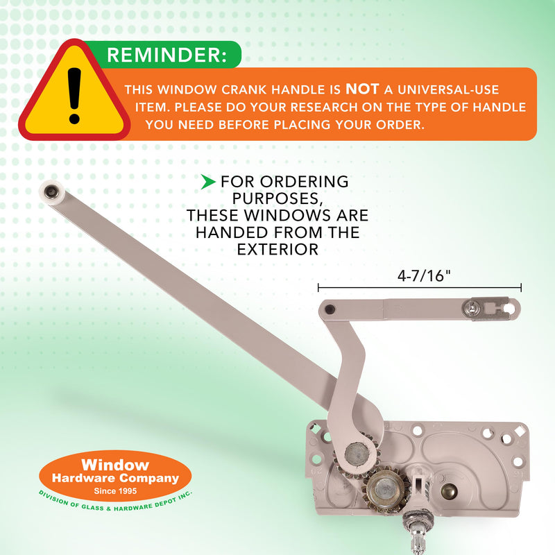 EntryGard 4-7/16" Window Crank Handle 20810 | No. 15 Series Dual-Arm Casement | Window Crank Replacement | E-Gard, Left Hand