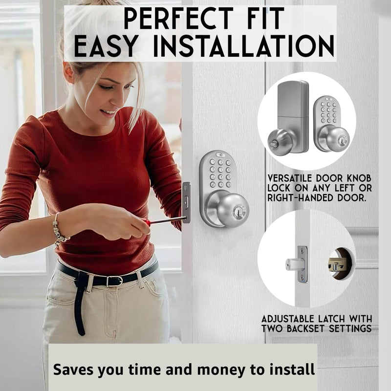 MiLocks TKK-02SN Tkk-Sn Digital Door Knob Lock with Electronic Keypad, Satin Nickel, Keypad, Keyless