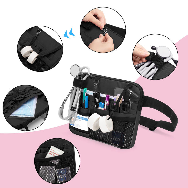 Damero Nurse Fanny Pack with Medical Gear Pockets, Nurse Waist Pouch Nurse Tool Belt with Tape Holder for Stethoscopes, Bandage Scissors and Other Medical Supplies, Black