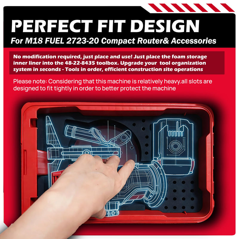 Precision-Cut EVA Foam Insert for Router Storage | Fits Packout Organizer for 48-22-8435 Packout Tool Box | EVA Foam Insert with Accessory Slots | (Tool/Tool Box Not Included) 2723-20