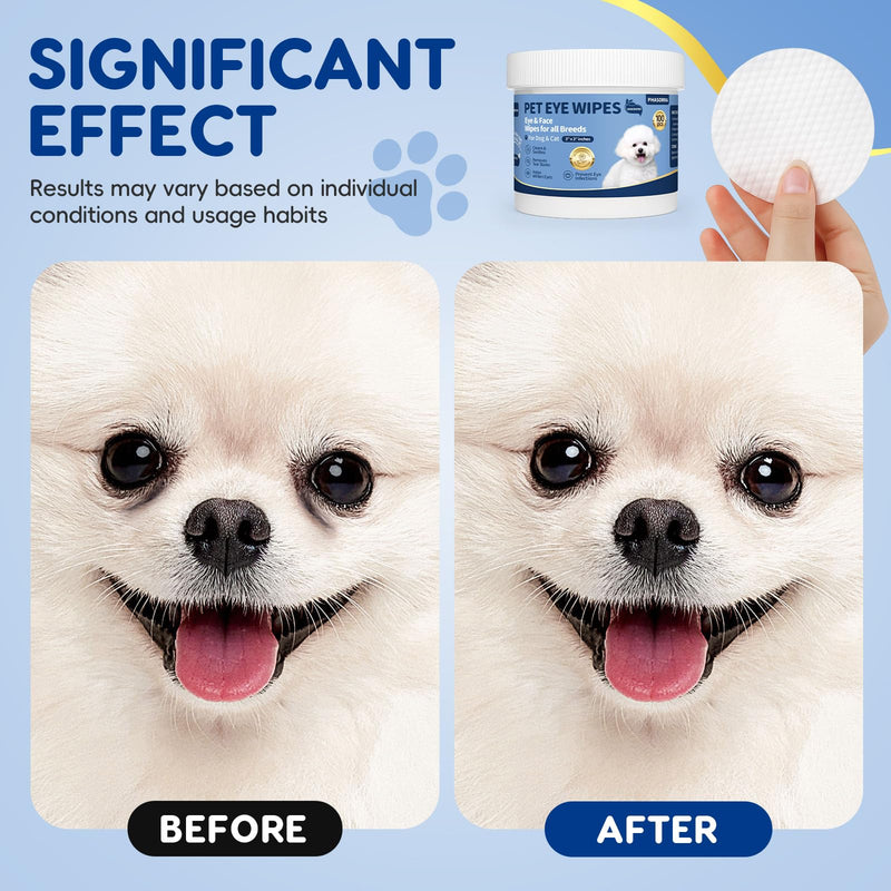 Hypoallergenic Eye Paw Face Wipes, Tear Stain Remover, Dog Eye Infection Treatment, Lick-Safe Soothing & Moisturizing & Gentle, Eye Debris, Discharge, Mucus - 100pcs