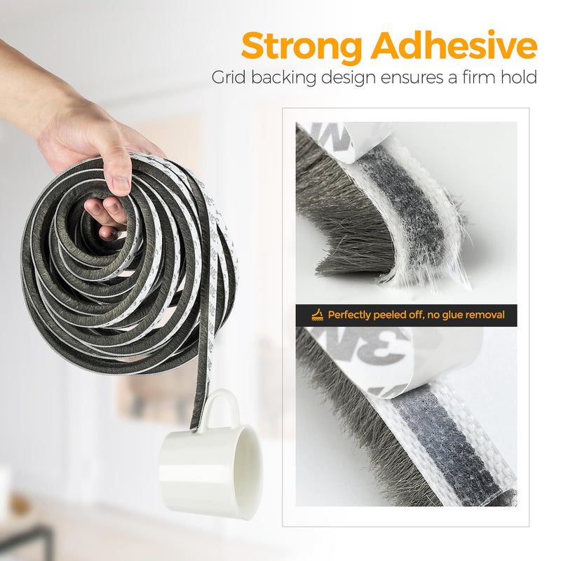 33 Ft Window Seal Strip, 0.35 inch x 0.35 inch Sliding Door Weather Stripping Window Seal, Pile Self Adhesive Window Weather Stripping,Door Noise Blocker, Grey 0.35" x 0.35" x 33FT Gray