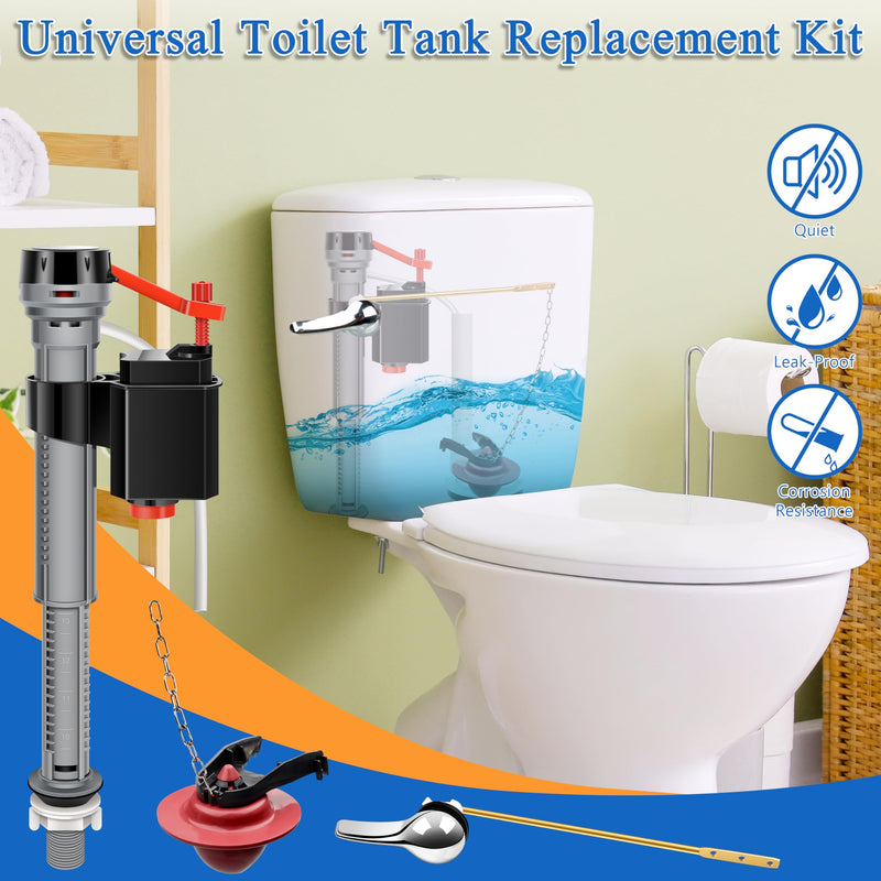 Fayoo Universal Toilet Tank Replacement Repair Kit Include Toilet Fill Valve, 2 Inch Rubber Toilet Flapper, Front Mount Toilet Flush Brass Handle, 1 Pair of Work Gloves, 2 Adapter Pipe Fittings