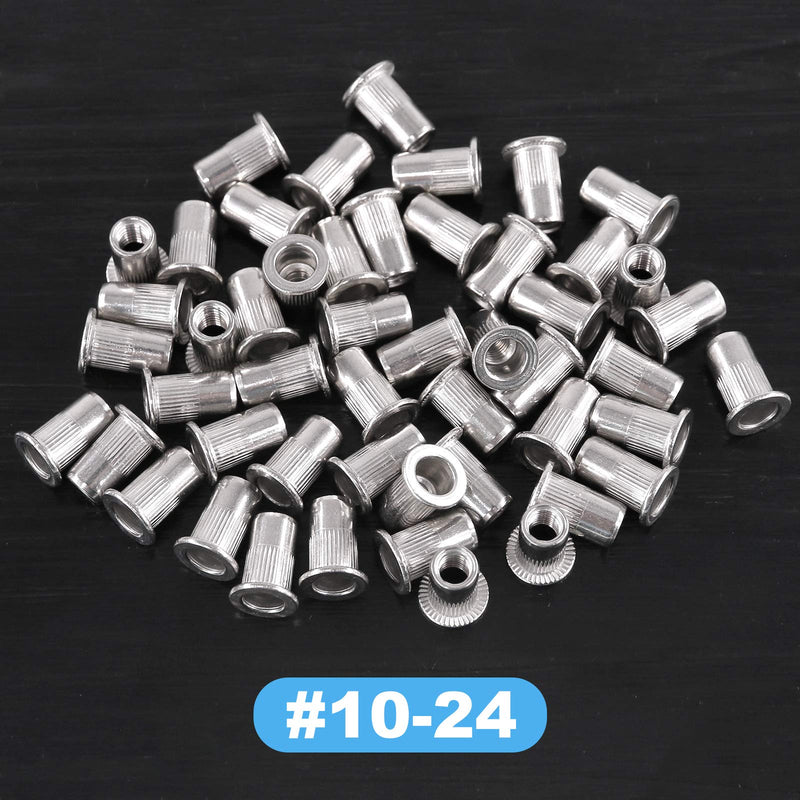 Glarks 50Pcs #10-24 UNC 304 Stainless Steel Rivet Nuts Flat Head Threaded Insert Nutserts Rivnuts Set