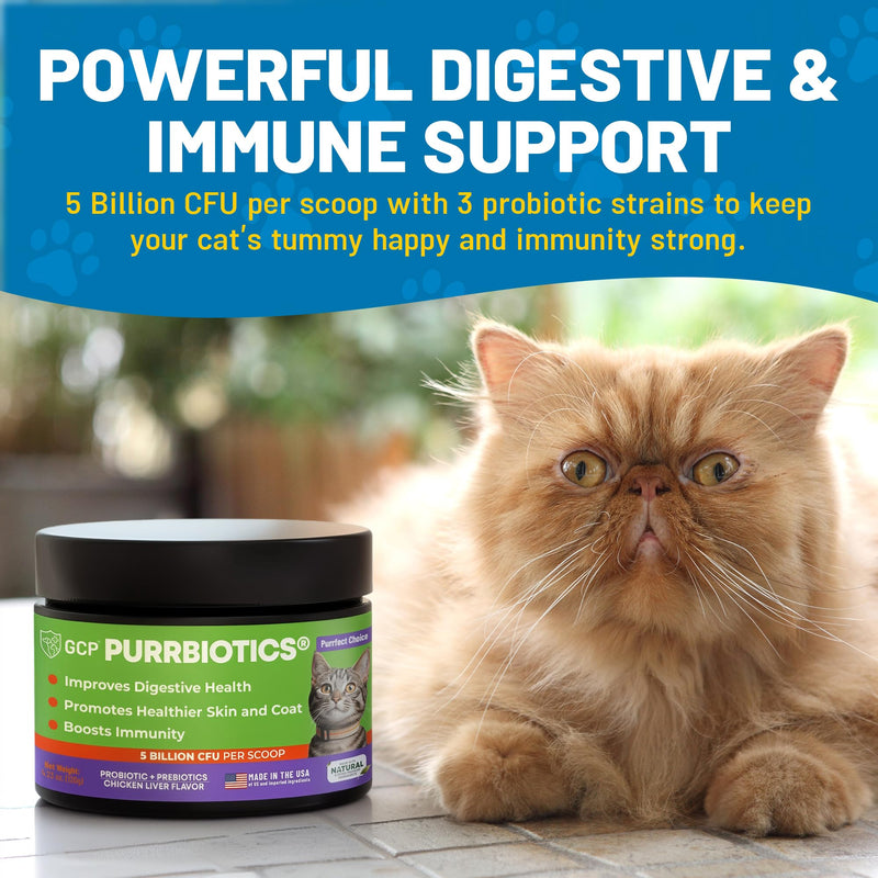 Guardian’s Choice Purrbiotics, Cat Probiotic Powder for Digestive & Immune Support, 5 Billion CFU with Prebiotics & Fiber, Shelf-Stable Probiotics for Cats, Chicken Flavor Cat Probiotics, 120 Servings
