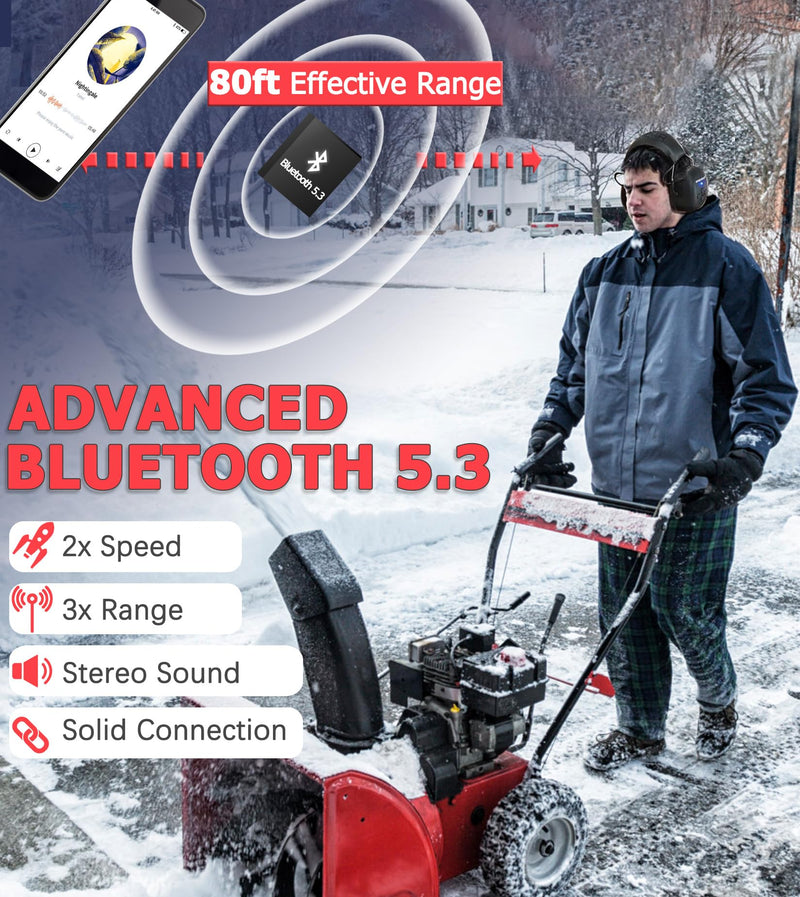 PROHEAR 037 Bluetooth 5.3 Hearing Protection Headphones with Rechargeable 1500mAh Battery, 30dB SNR Safety Noise Reduction Ear Muffs 120H Playtime for Mowing, Workshops, Snowblowing - Black 037black