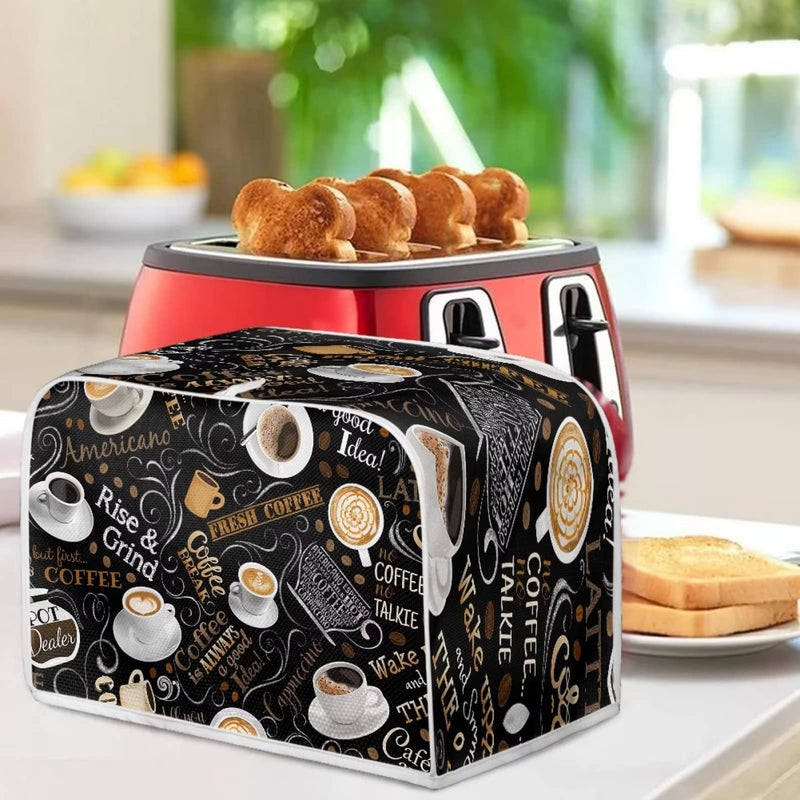 UNICEU Coffee Pattern Toaster Cover, Quilted Toaster Cover Fits for Most Standard 4 Slice Toasters Kitchen Small Appliance Cover Medium for 4 Slices