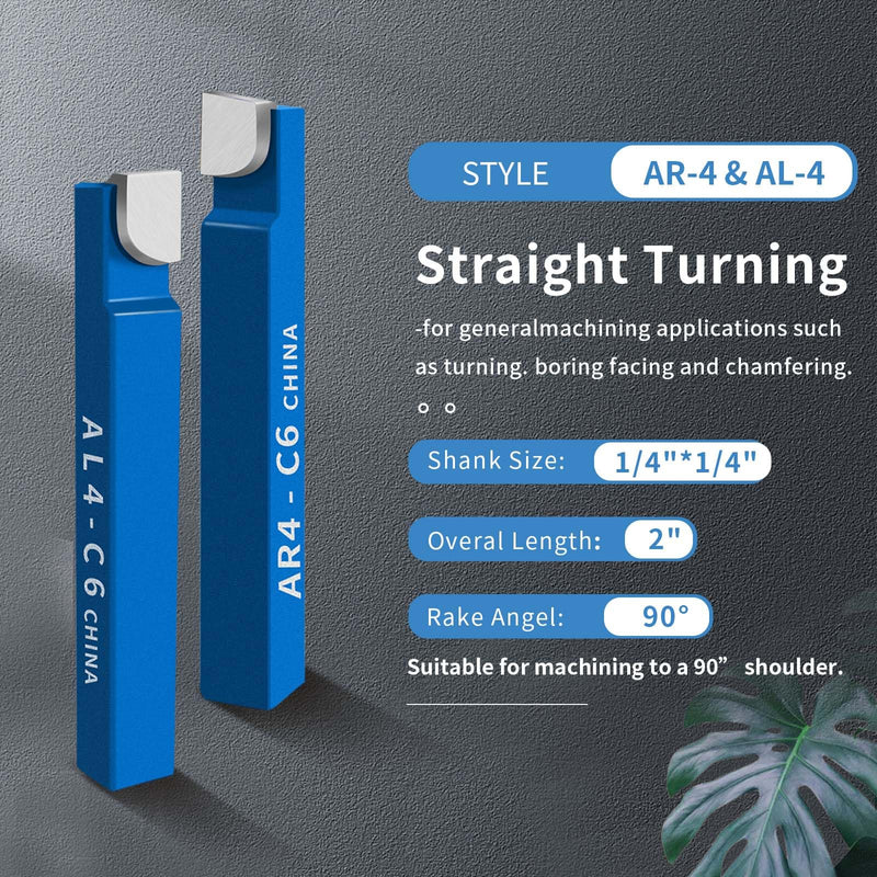 10PCS 1/4" Metal Lathe Tooling Carbide Tip Tipped Cutter Tool,C6 Bit Cutting Set,for Metal Lathe Turning, Boring, and Chamfering