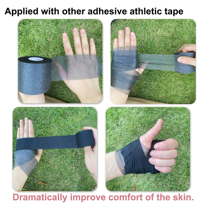 Pre Wrap Tape Athletic,3 Rolls X 22 Yards Black Prewrap Headbands for Hair,Foam Underwrap Sports Wrap 3 Rolls X 22 Yards Pre Wrap Black