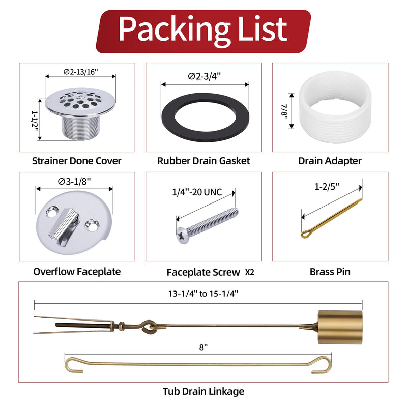 PRIMSOPH Trip Lever Overflow Faceplate Tub Drain Trim Kit with Linkage Conversion Kit Assembly Universal Fine Coarse Thread Replacement Chrome