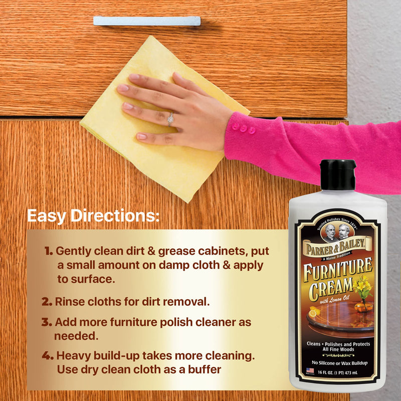 PARKER & BAILEY FURNITURE CREAM - Multisurface Wood Cleaner And Polish Furniture Quick Shine Restorer Protector Kitchen Cabinets Surface Cleaner House Cleaning Supplies Home Improvement, 16oz 16 Fl Oz (Pack of 1)